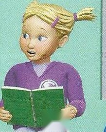 A girl reading a green notebook