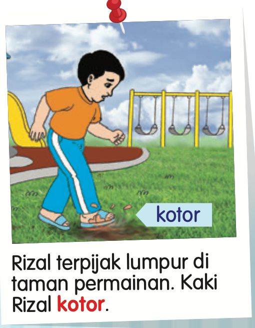 Rizal berjalan di taman, kakinya kotor kerana lumpur