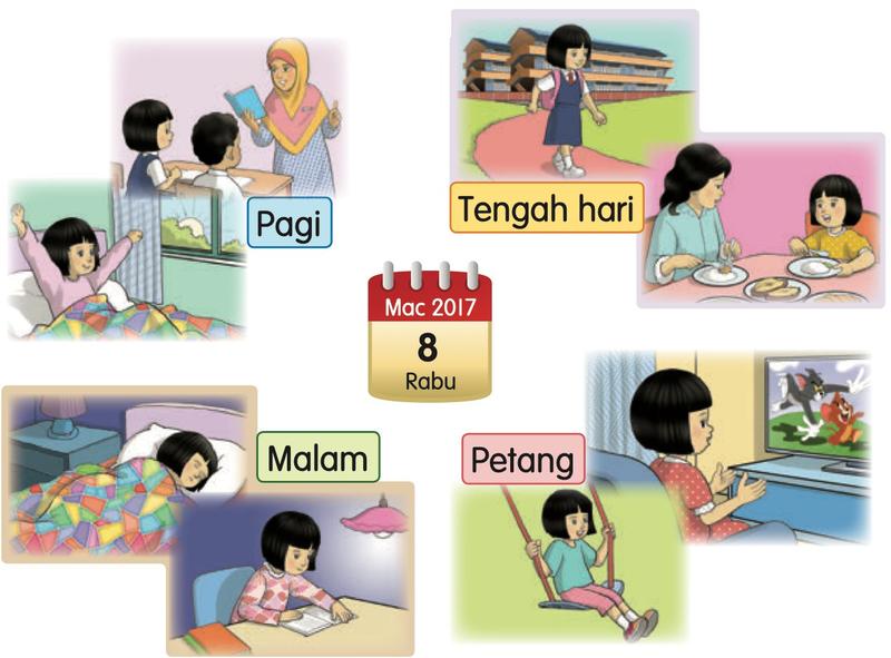 Gambar aktiviti pada waktu pagi, tengah hari, petang dan malam