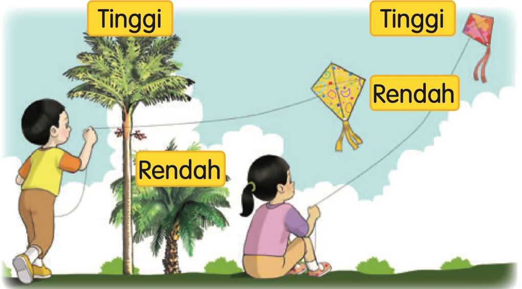 Pokok pinang tinggi, pokok palma rendah, layang-layang terbang tinggi dan rendah
