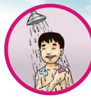 Murid sedang mandi di bawah pancuran (buku teks ms. 127)