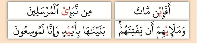 Potongan ayat dengan huruf ya bertanda sukun berwarna merah
