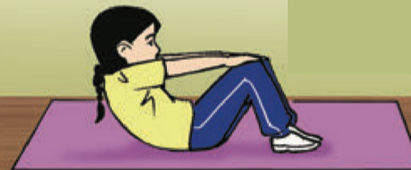 Murid baring lalu mengangkat badan ke posisi duduk separa dengan tangan memegang lutut