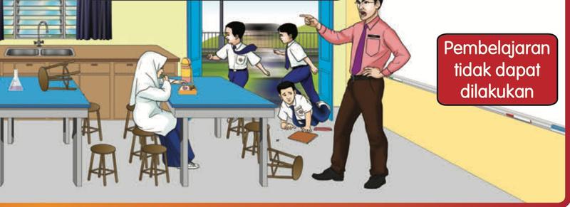 Murid berlari di Bilik Sains dan seorang jatuh, guru menunjuk dengan marah