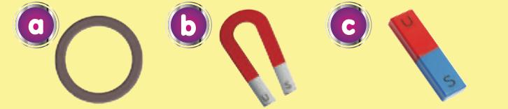 Magnet a berbentuk cincin, magnet b berbentuk ladam dan magnet c berbentuk bar