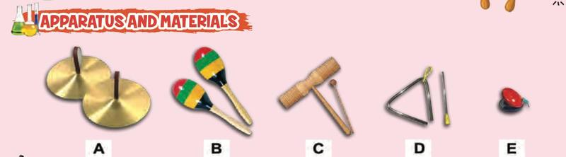Five musical instruments labelled A to E