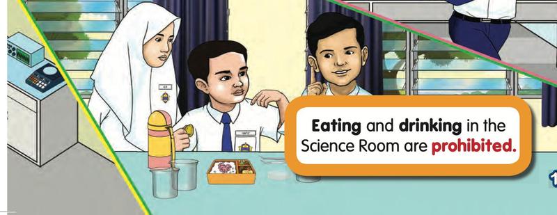 Two pupils eating and drinking at a table in the Science Room