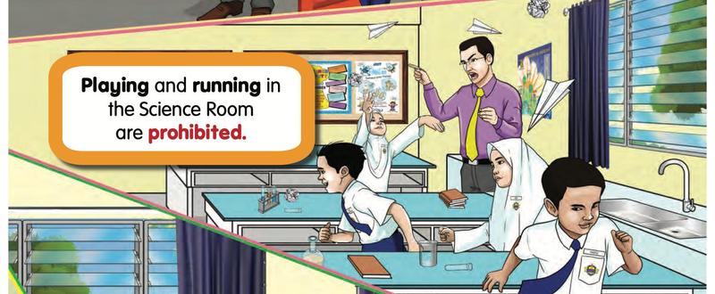 Pupils running and throwing a paper plane in the Science Room while the teacher shouts