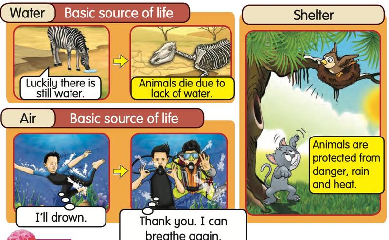 Animals die without water, a diver needs air, an animal shelters from danger