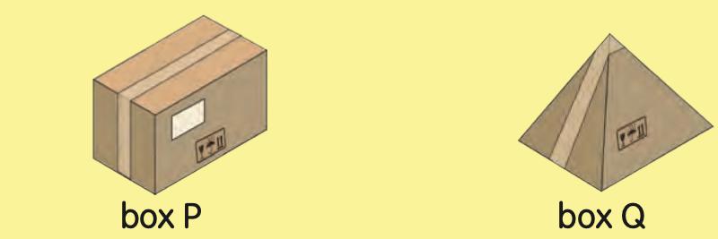 Box P is a cuboid box and box Q is a pyramid-shaped box