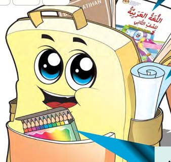 Sebuah beg sekolah kuning dengan mata besar dan mulut tersenyum