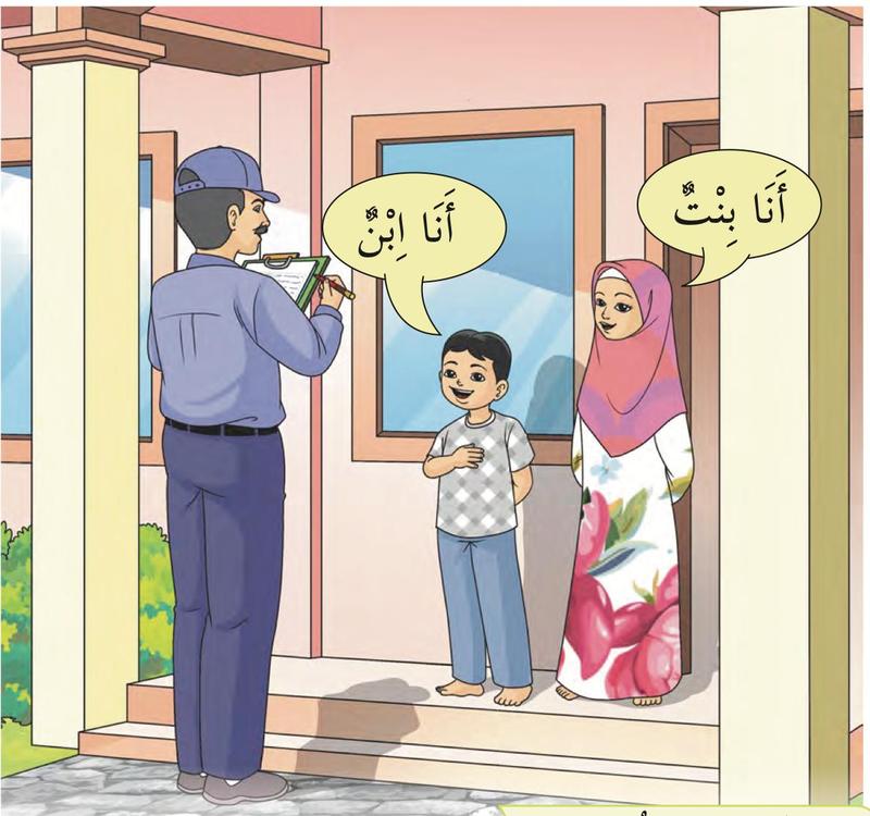 Seorang pegawai bertanya kepada budak lelaki dan ibunya di depan rumah. Budak itu berkata anak lelaki, ibunya berkata anak perempuan