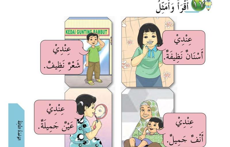 Empat gambar murid menyebut aku ada gigi yang bersih, rambut bersih, mata cantik dan hidung cantik