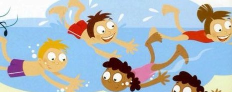 Four children swimming in water