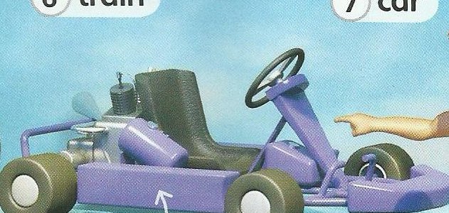 A purple go-kart with four wheels and a steering wheel