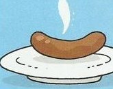 A brown sausage on a white plate