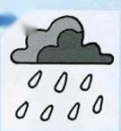 A grey cloud with rain drops falling: raining