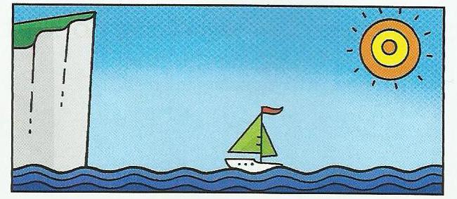 A very small sailing boat on the sea