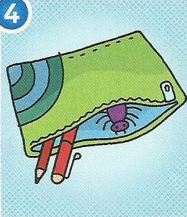 A purple spider inside a green pencil case