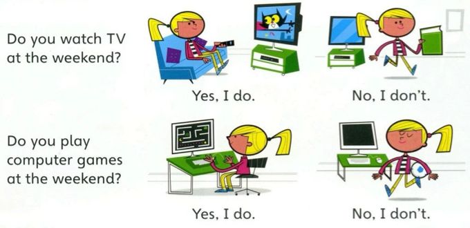 A girl watches TV and a girl reads a book; a girl plays computer games and a girl plays football instead