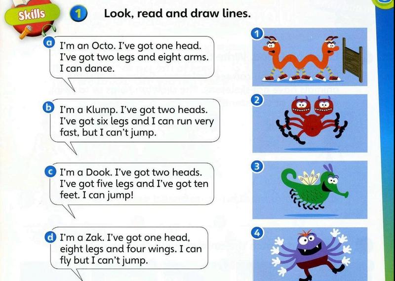 Four funny animals with speech bubbles: Octo, Klump, Dook and Zak