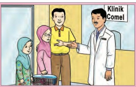 Hani dan ayah membawa hamster ke klinik; doktor menyambut mereka