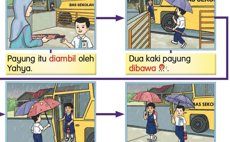 Payung diambil oleh Yahya, dua kaki payung dibawa dan payung merah diberikan