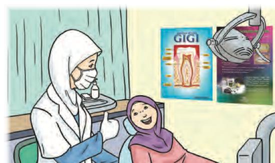 Doktor memeriksa gigi Hana