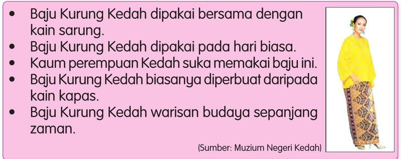 Nota tentang Baju Kurung Kedah dan gambar seorang wanita memakai baju kurung kuning