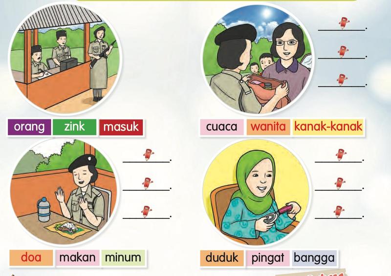 Empat gambar anggota polis wanita: di pondok kawalan, bersama wanita dan kanak-kanak, berdoa sebelum makan dan duduk memegang pingat