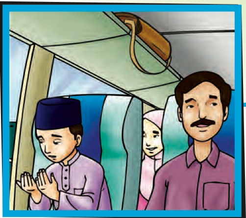 Murid berdoa di tempat duduk kenderaan semasa dalam perjalanan (buku teks ms. 22)