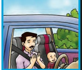 Seorang ayah menadah tangan berdoa di dalam kereta (buku teks ms. 131)