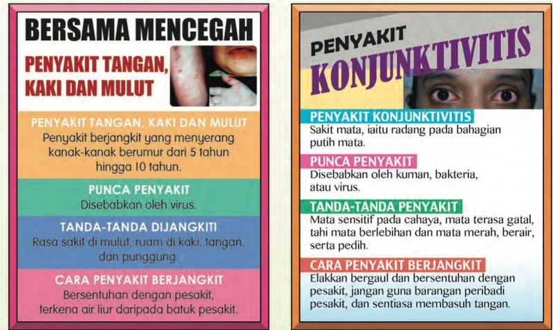 Dua poster: penyakit tangan, kaki dan mulut dan penyakit konjunktivitis