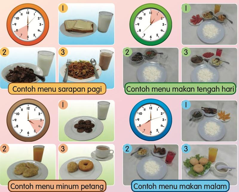 Jam dan contoh menu sarapan pagi, makan tengah hari, minum petang dan makan malam