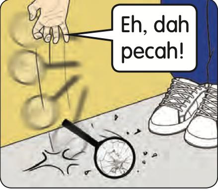 Sebuah kanta pembesar yang pecah di atas lantai