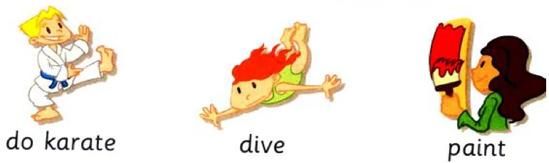 Three actions: do karate, dive, paint