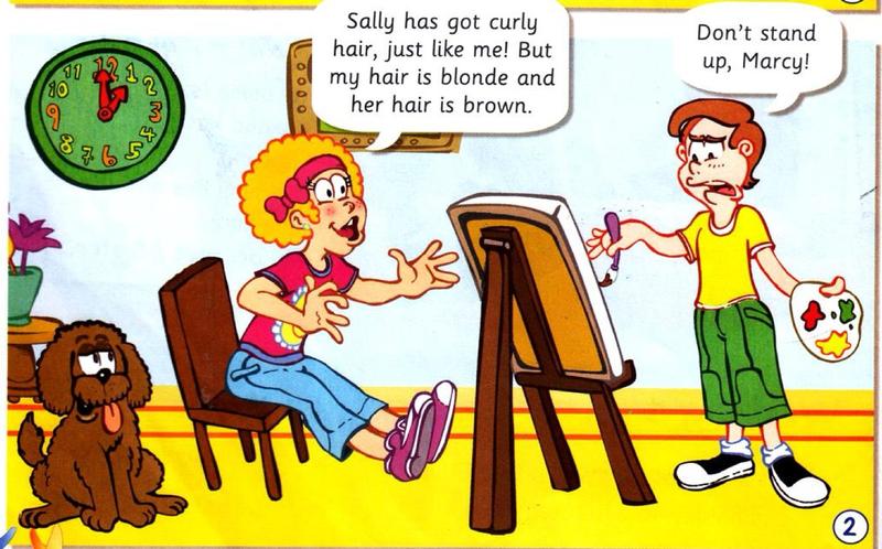 Marcy talks about Sally's curly hair and starts to stand up; Jerry says don't stand up