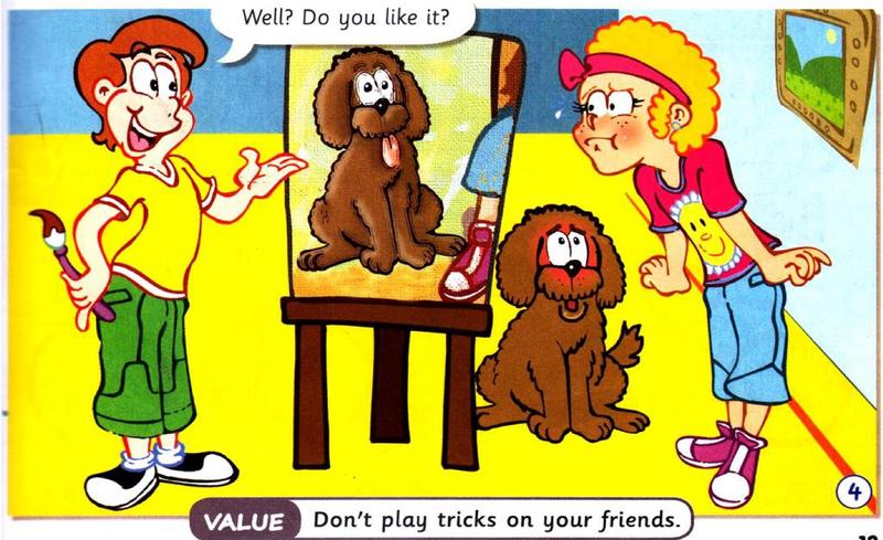 Jerry shows his painting: it is a picture of the dog, not Marcy