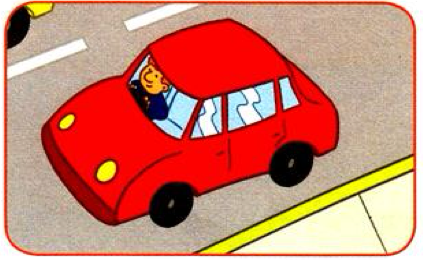 A man driving a red car