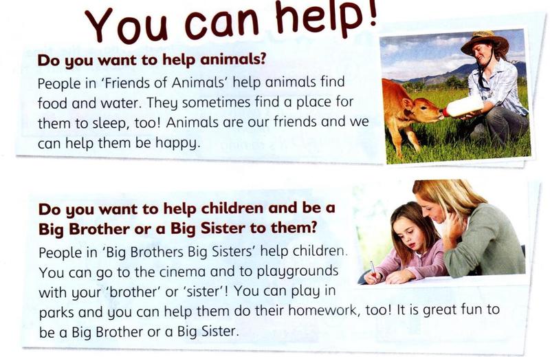 Text: Friends of Animals help animals; Big Brothers Big Sisters help children