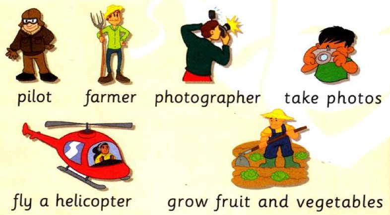 Pilot, farmer, photographer, take photos, fly a helicopter, grow fruit and vegetables