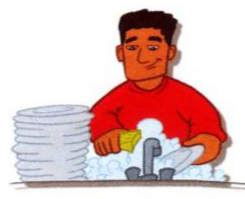 A man washing plates at the sink