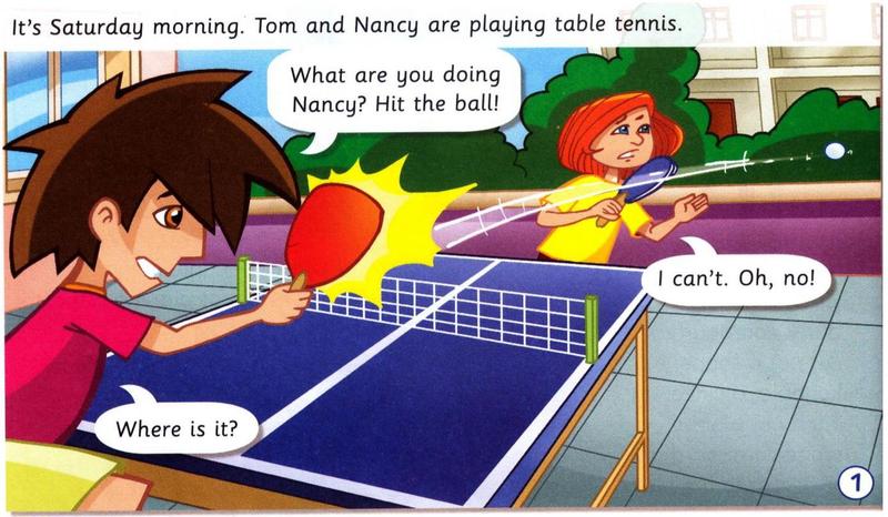Tom and Nancy play table tennis. Nancy misses the ball.