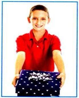 A boy holding out a present