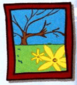A painting of a tree and flowers