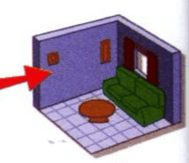 A room with an arrow pointing to the wall