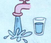 Water from a tap and a glass of water