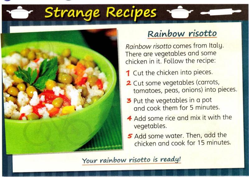 Rainbow risotto recipe: cut the chicken, cut the vegetables, cook them in a pot, add rice, add water and chicken