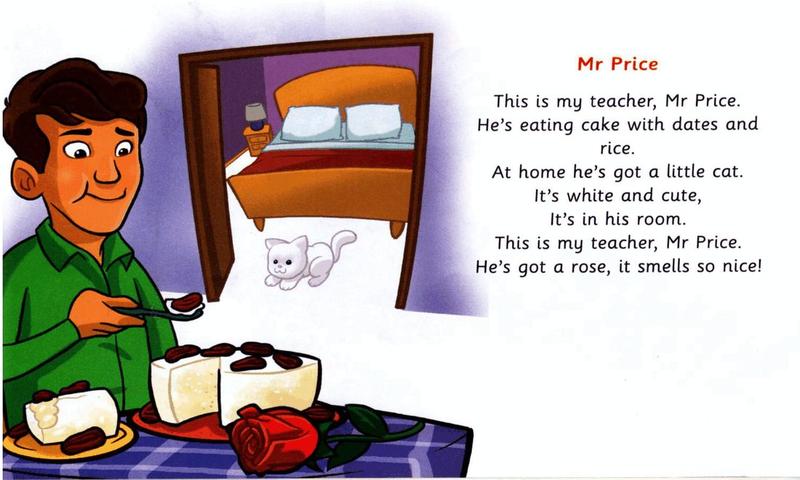 Mr Price eats cake with dates; a white cat; the chant Mr Price