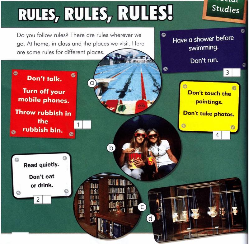Rules, rules, rules! Rule signs for a swimming pool, a cinema, a library and a museum